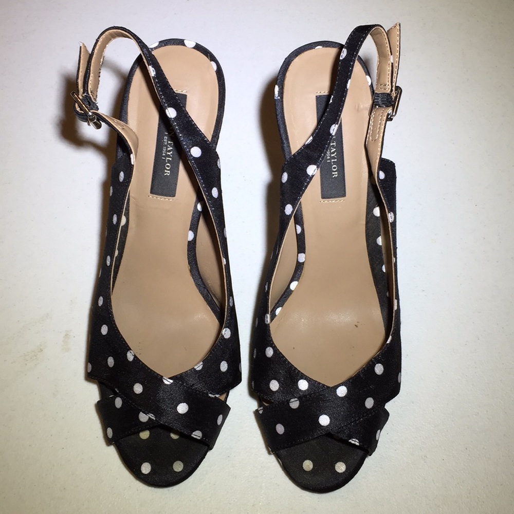 Ann Taylor Black and White Polka Dot Sandals
